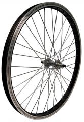 Колесо в сборе R24 переднее, V-Brake, гайка, одинарный, AL, 36отв, черный/хром